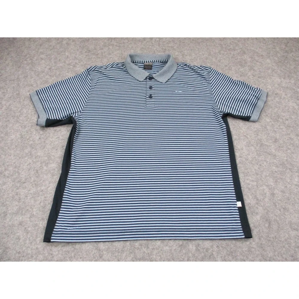 Nike Polo Shirt Large Blue White Challenge Court Stripes Tennis Golf Vintage Y2K